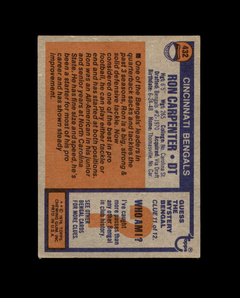 Ron Carpenter Signed 1976 Topps Cincinnati Reds Autograph