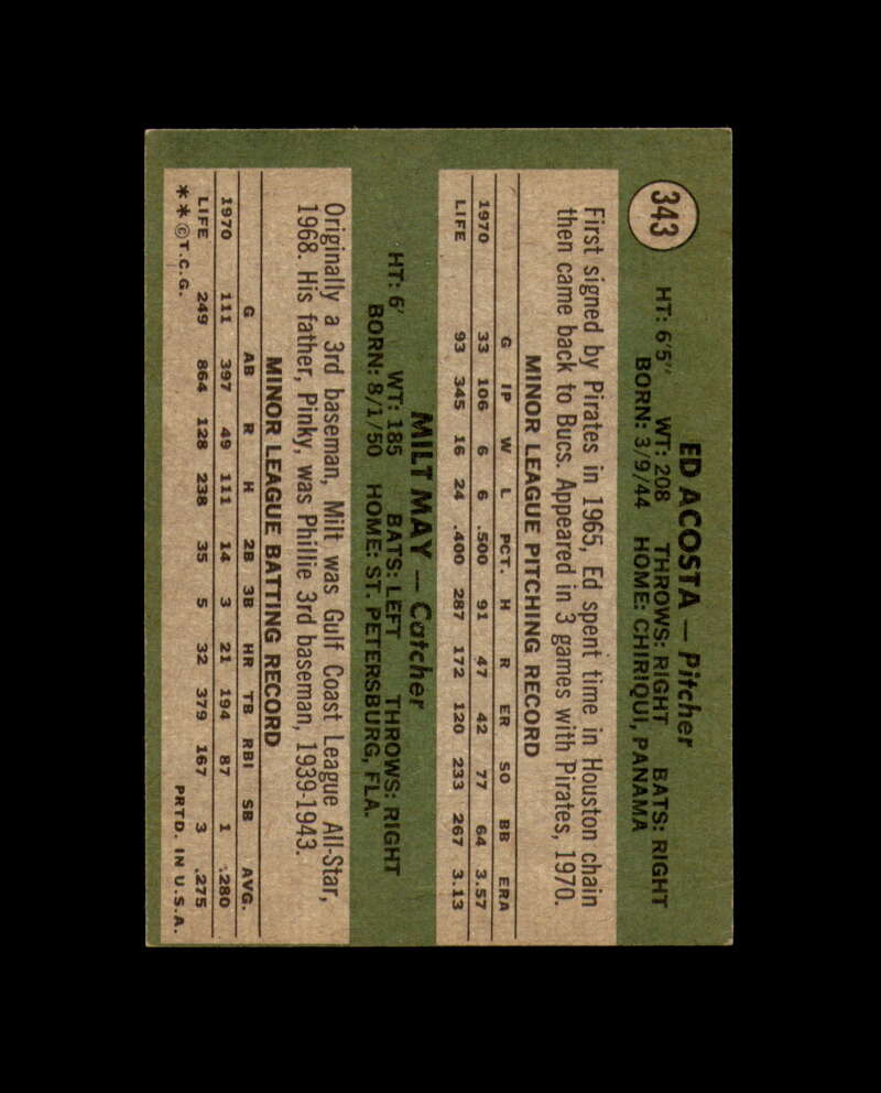 Ed Acosta Signed 1971 Topps Rookie Stars Pittsburgh Pirates Autograph