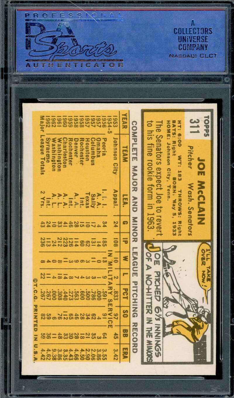 Joe McClain PSA NM 7 1963 Topps 311
