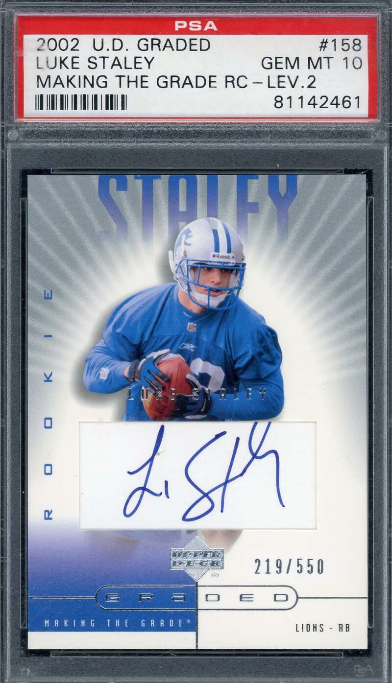 Luke Staley Gem Mint 10 PSA Signed 2002 Upper Deck Graded 219/550