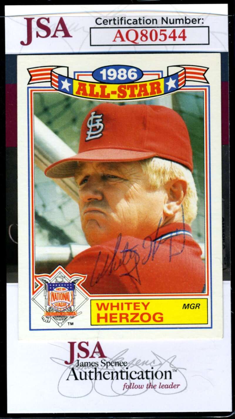 Whitey Herzog JSA Coa Signed 1987 Topps 1986 All Star Game Autograph
