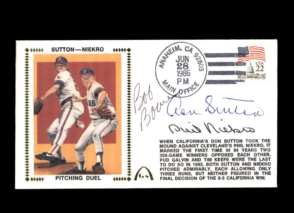 Boone Sutton Niekro JSA Signed 1986 Pitching Duel FIrst Day Cover FDC Cache Autograph