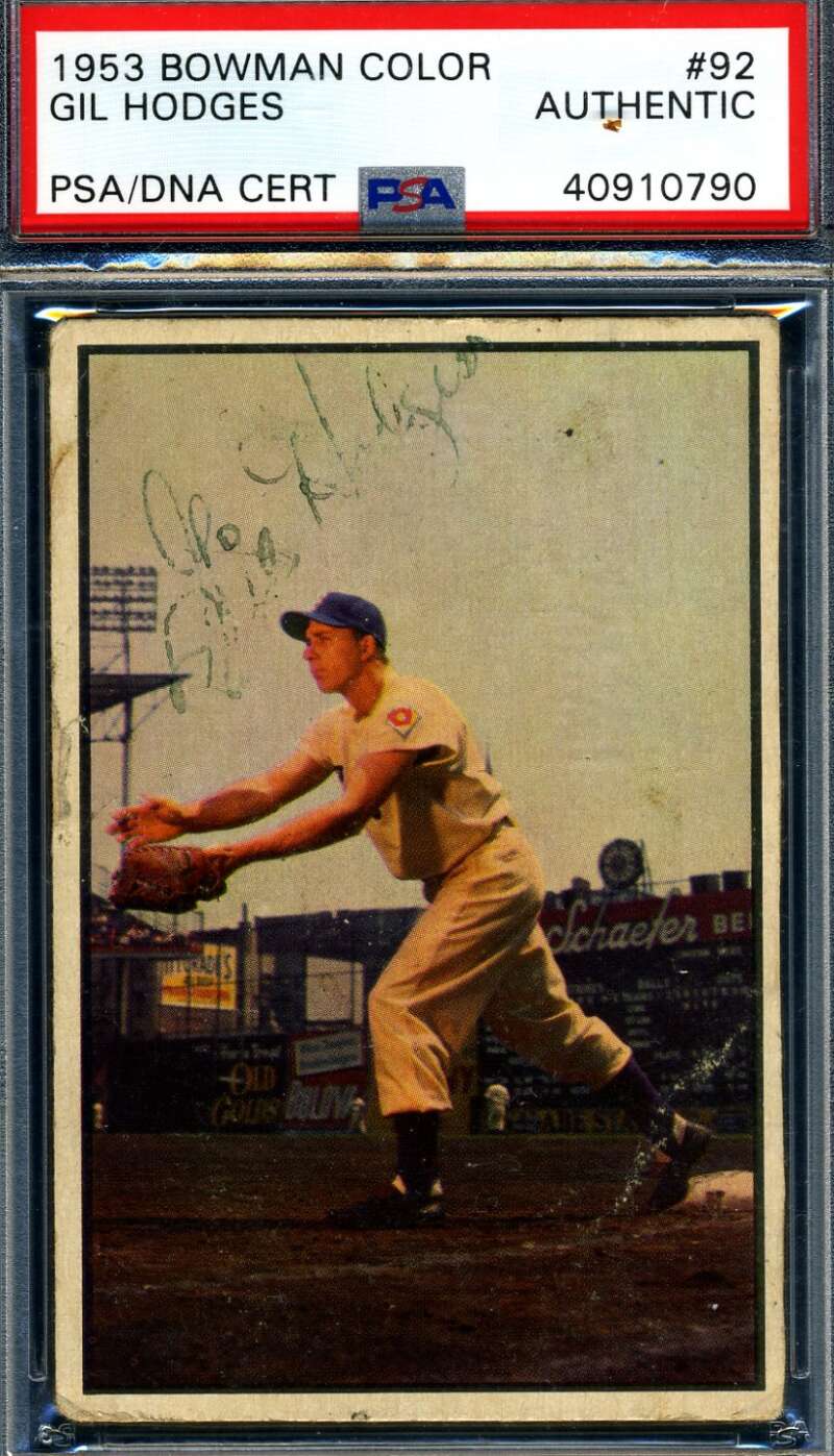 Gil Hodges PSA DNA Signed Rare 1953 Bowman Color Autograph