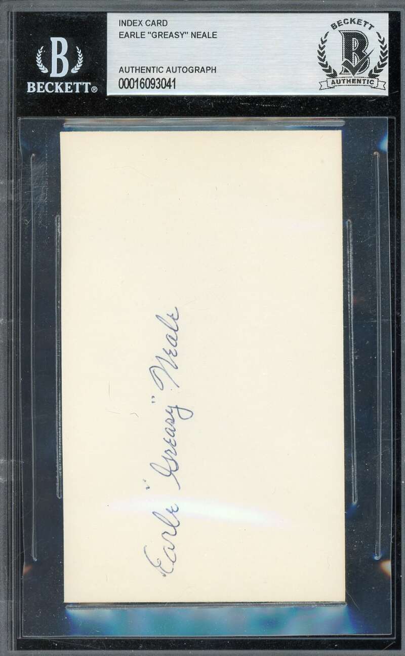 Earle Greasy Neale Beckett BAS Signed 3x5 Index Card Autograph