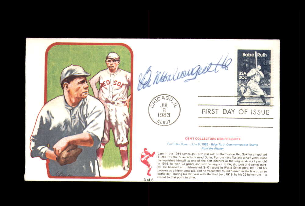 Bill Monbouquette Signed 1983 FDC Babe Ruth Cache New York Yankees Autograph
