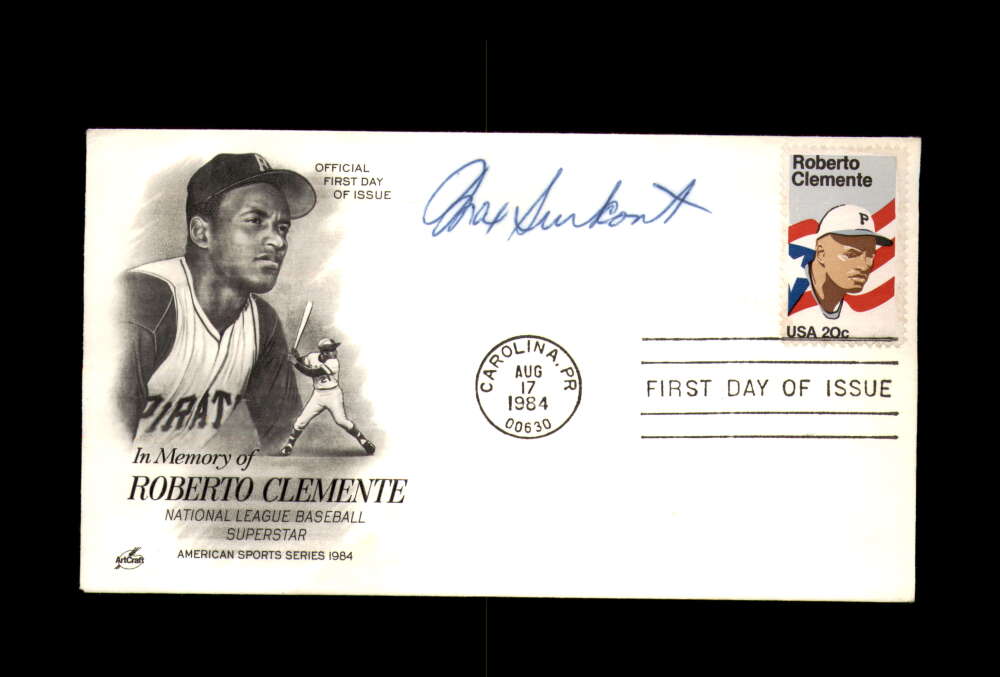 Max Surkont Signed 1984 FDC Roberto Clemente Cache First Day Cover Autograph