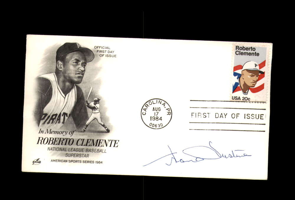 Frank Gustine Signed 1984 FDC Roberto Clemente Cache First Day Cover Autograph