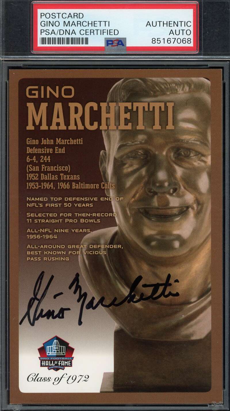 Gino Marchetti PSA DNA Signed Hall of Fame Bronze Bust Postcard /150 Autograph