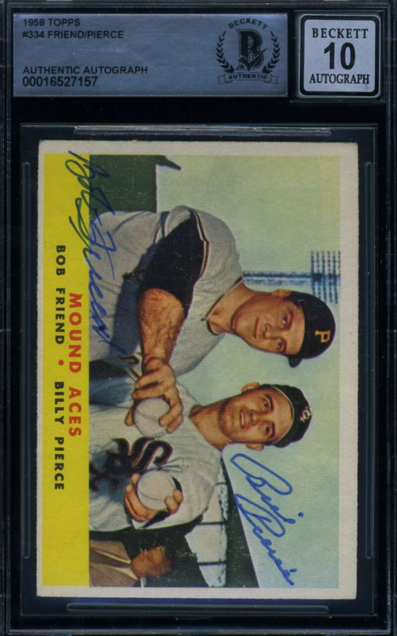 Bob Friend Billy Pierce Gem Mint 10 Beckett BAS Signed 1958 Topps Autograph