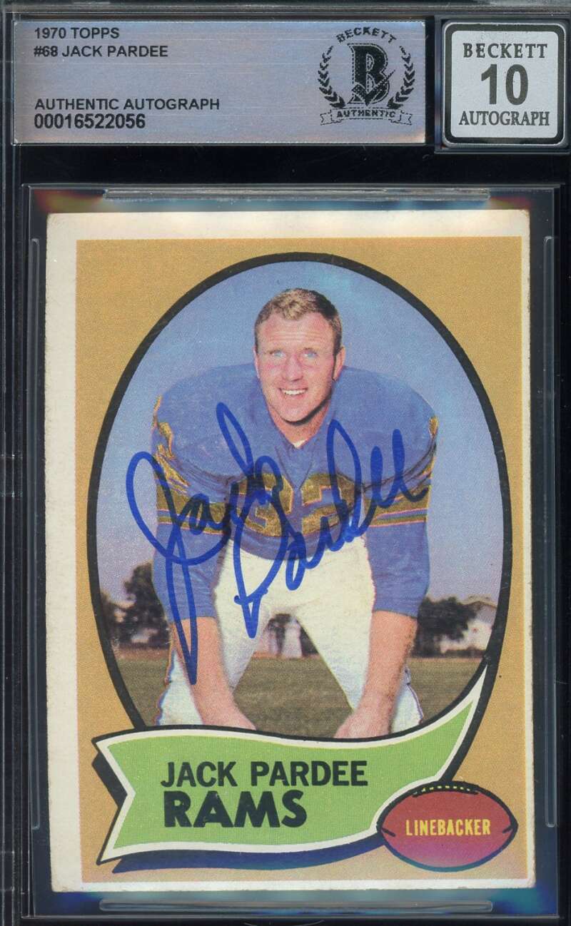 Jack Pardee Gem Mint 10 Beckett BAS Signed 1970 Topps Autograph