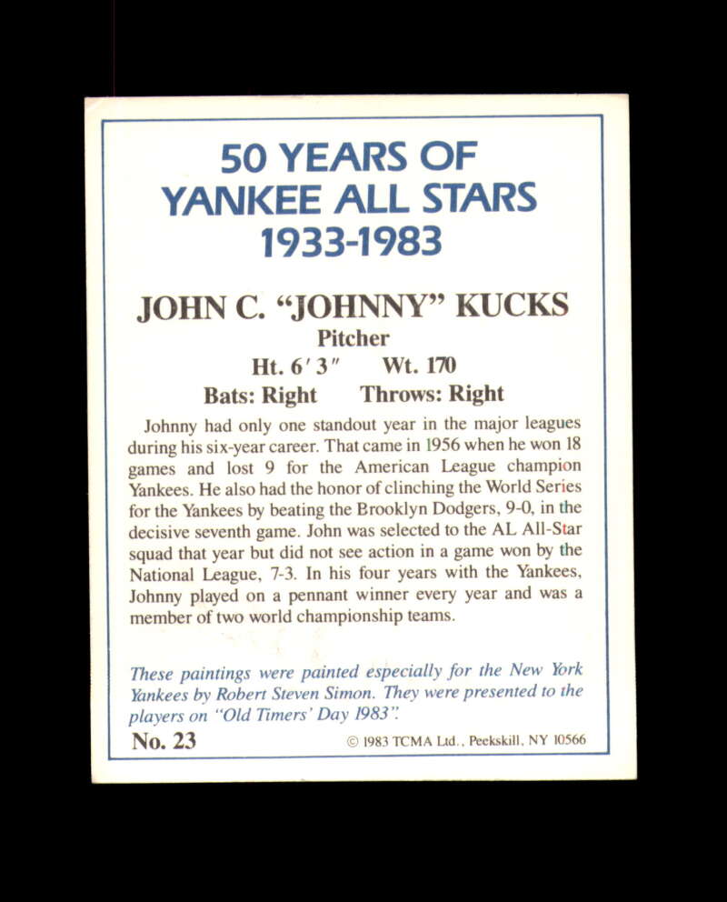Johnny Kucks Signed 1983 TCMA 50 Years of Yankees New York Yankees Autograph