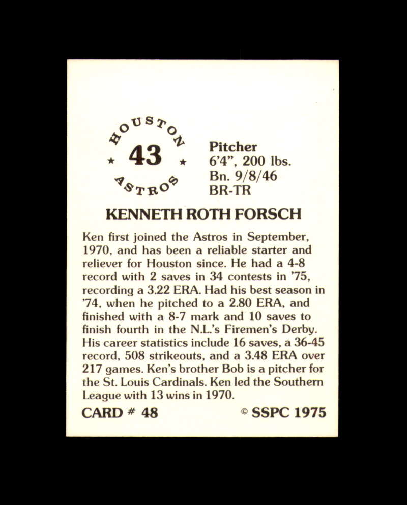 Ken Forsch Signed 1975 SSPC Houston Astros Autograph