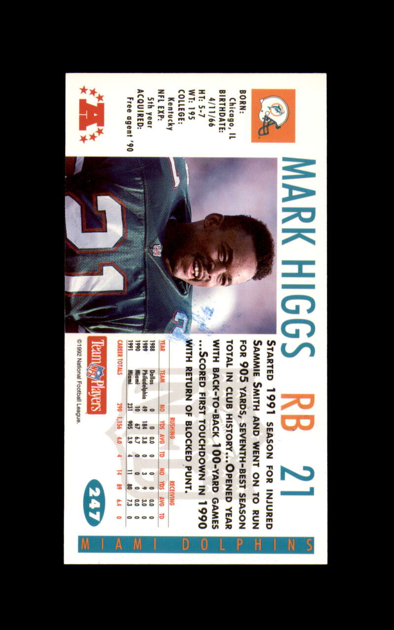 Mark Higgs Signed 1992 NFL GameDay Miami Dolphins Autograph