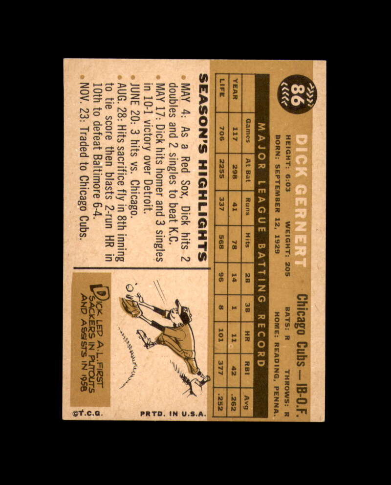 Dick Gernert Signed 1960 Topps Chicago Cubs Autograph
