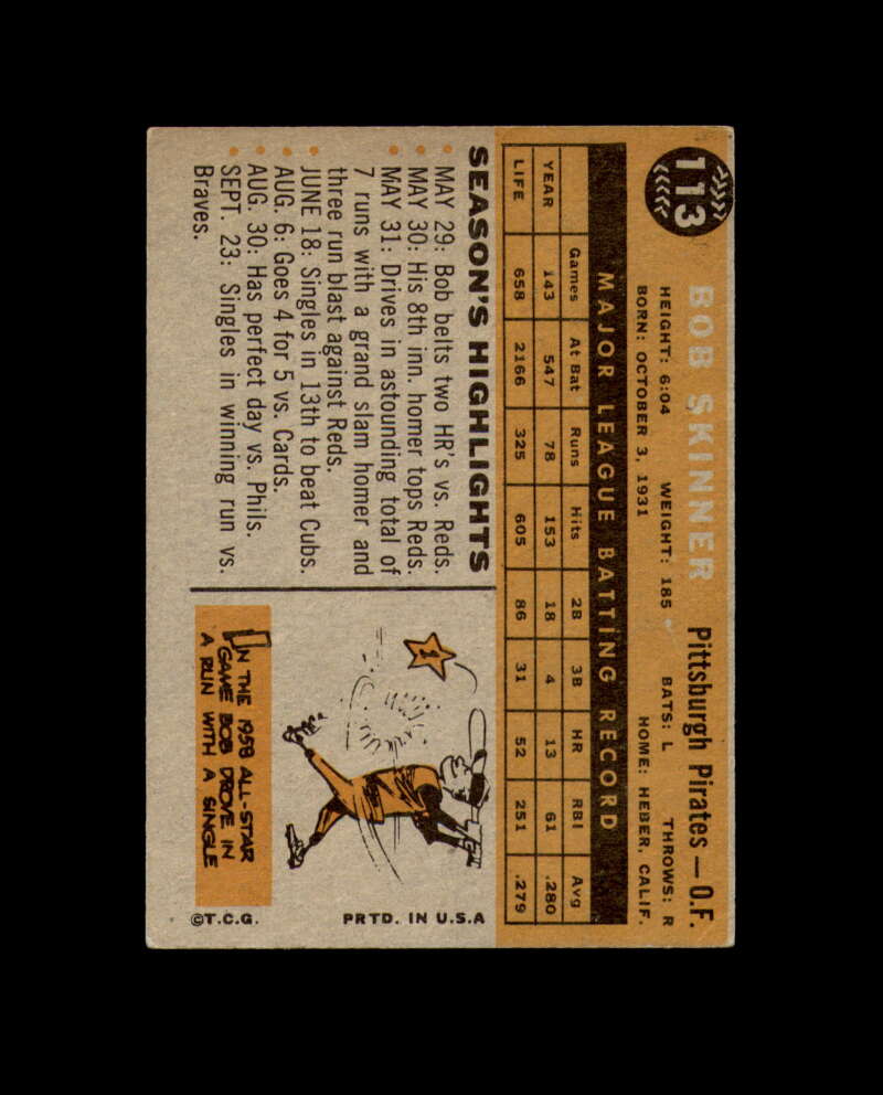 Bob Skinner Signed 1960 Topps Pittsburgh Pirates Autograph