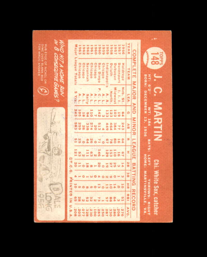 J.C. Martin Signed Authentic 1964 Topps Chicago White Sox Autograph