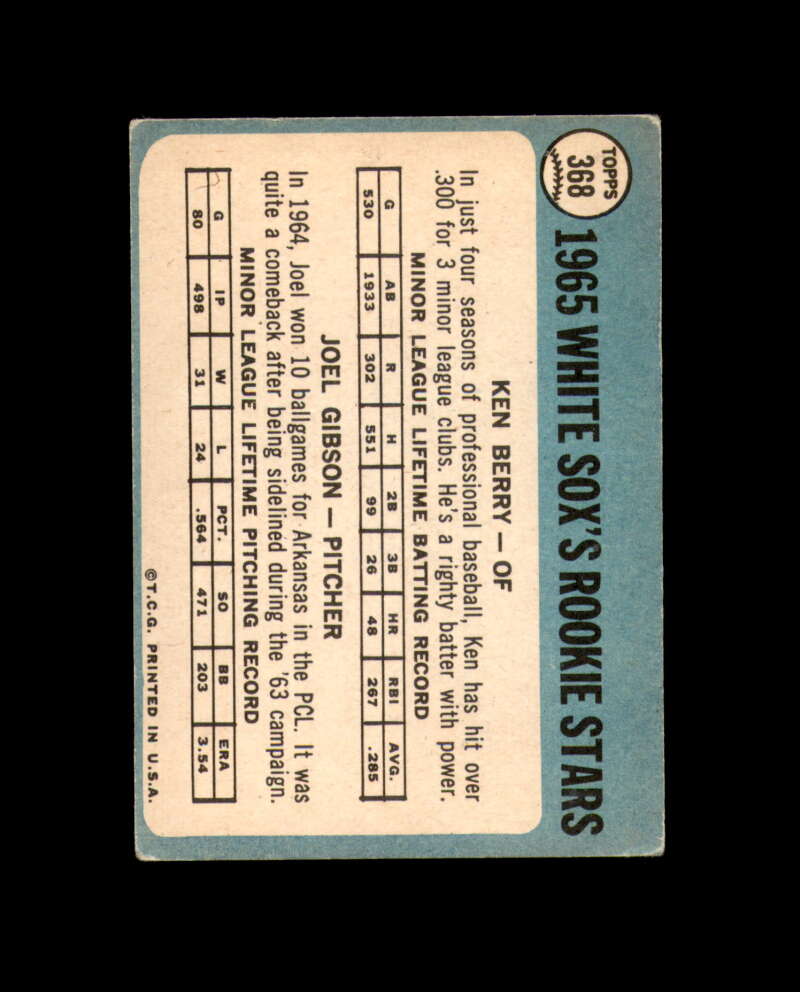 Ken Berry Signed Authentic 1965 Topps Rookie Stars Chicago White Sox Autographed