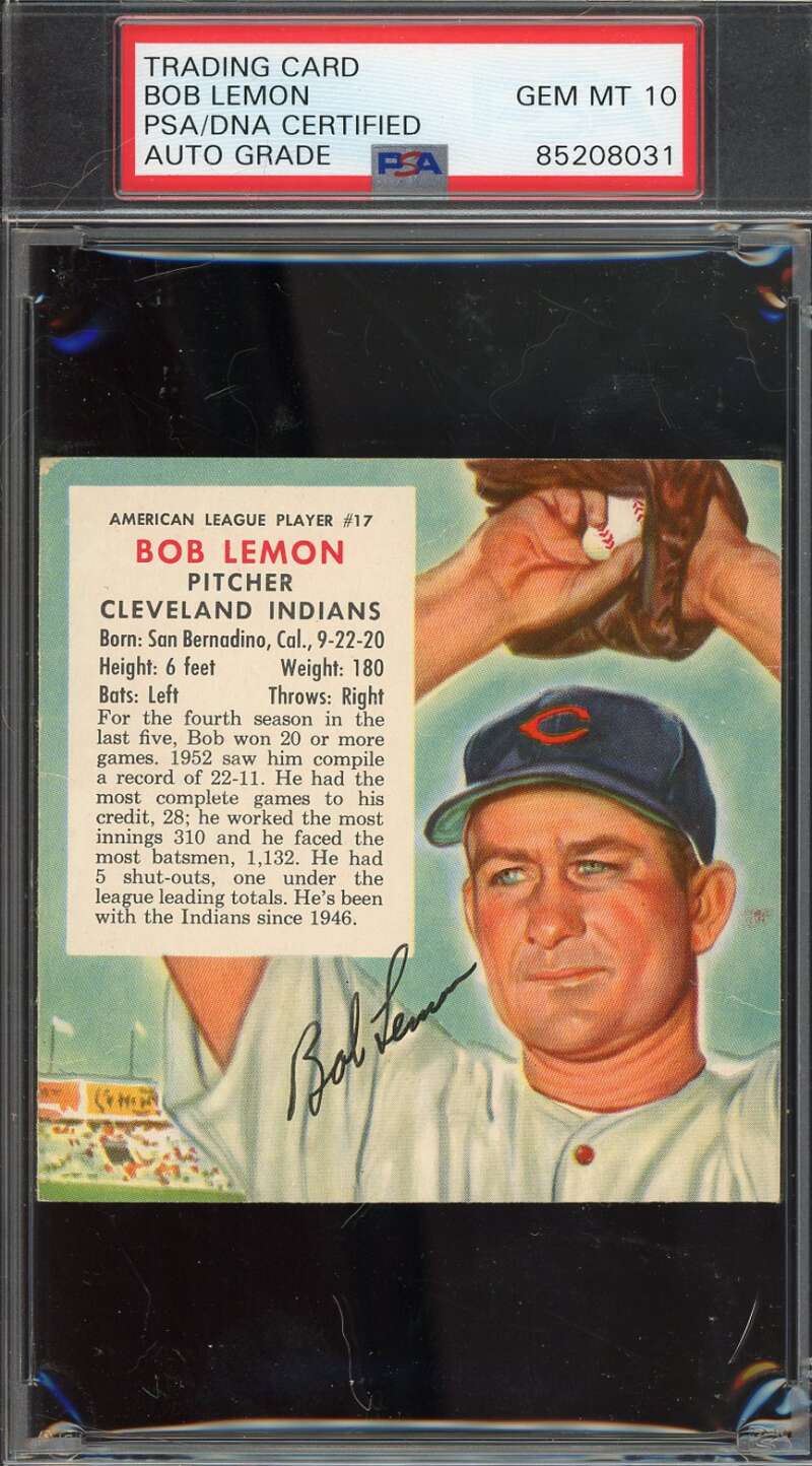 Bob Lemon Gem Mint 10 PSA DNA Signed 1955 Red Man Tobacco Card Autograph