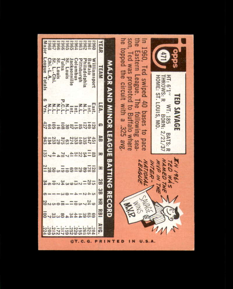 Ted Savage Signed Authentic 1969 Topps Los Angeles Dodgers Autograph