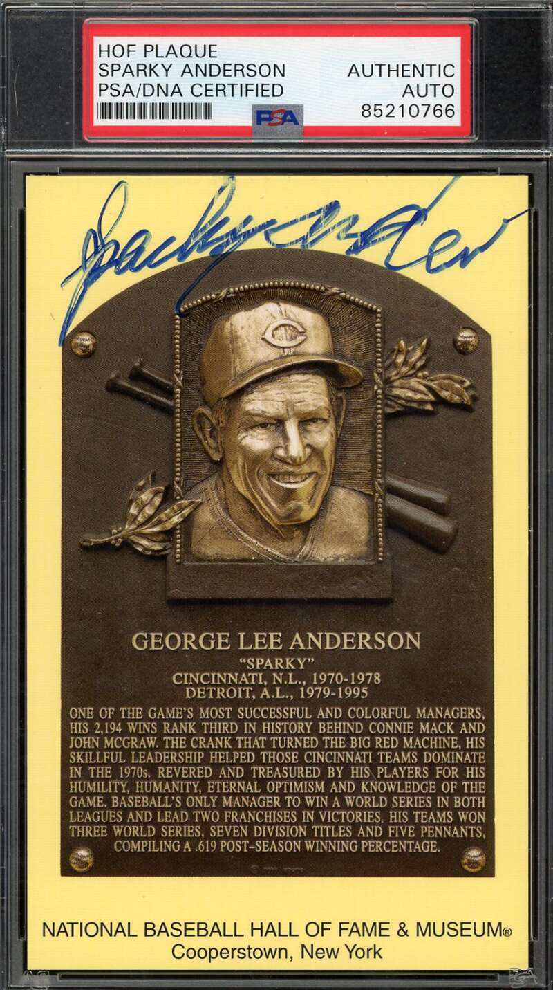 Sparky Anderson PSA DNA Coa Signed Gold HoF Plaque Autograph