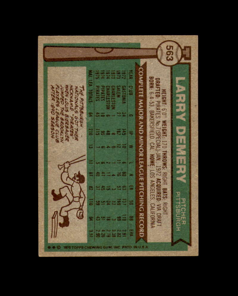 Larry Demery Signed Original 1976 Topps Pittsburgh Pirates Autograph