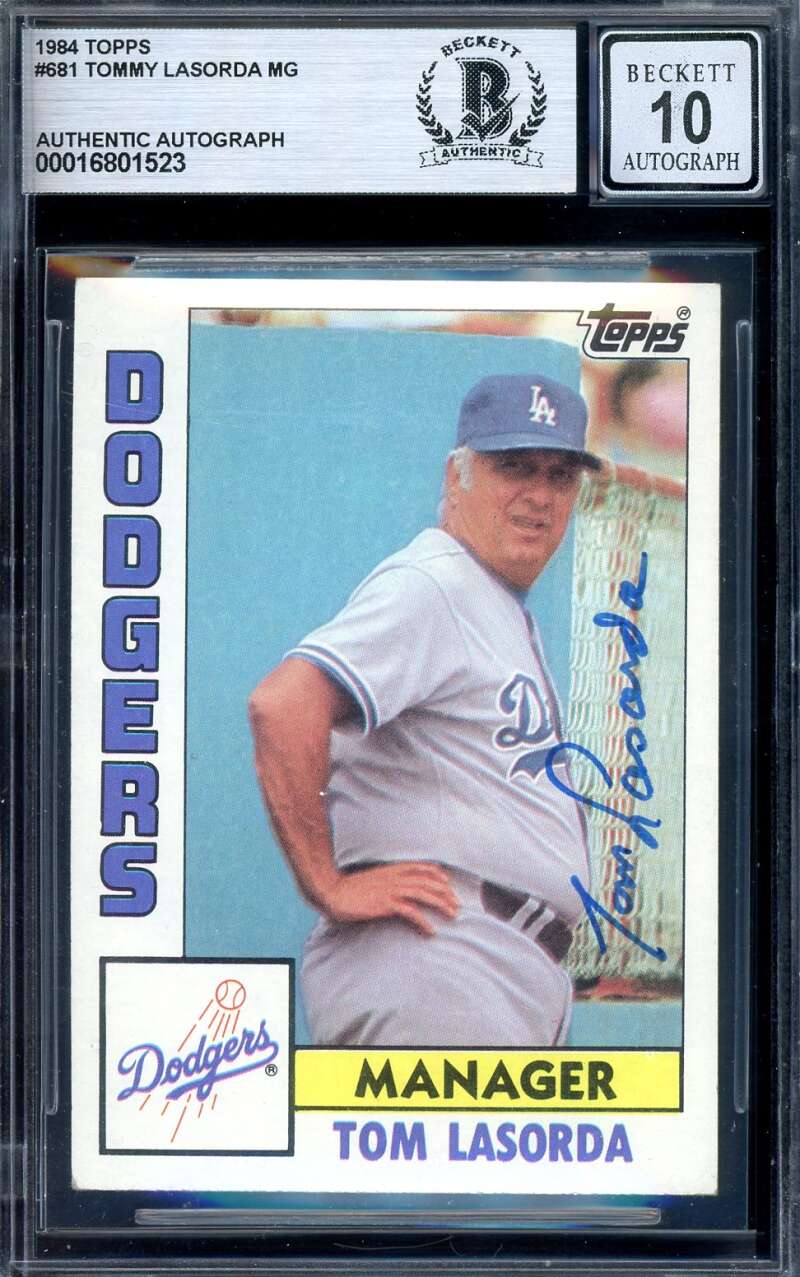 Tommy Lasorda Gem Mint 10 Beckett BAS Signed 1984 Topps Autograph
