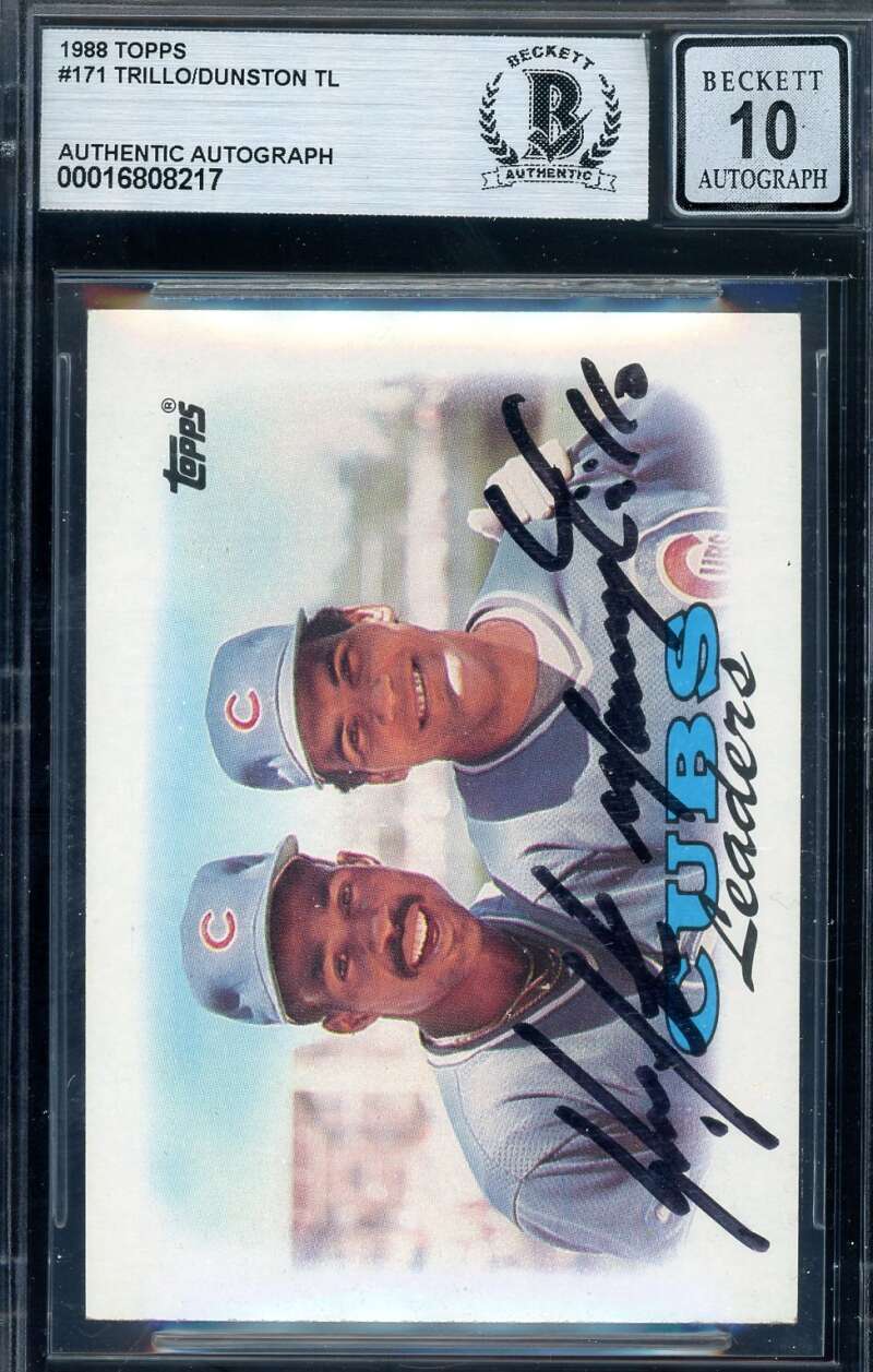 Shawon Dunston Manny Trillo Gem Mint 10 Beckett BAS Signed 1988 Topps Team Leaders Autograph