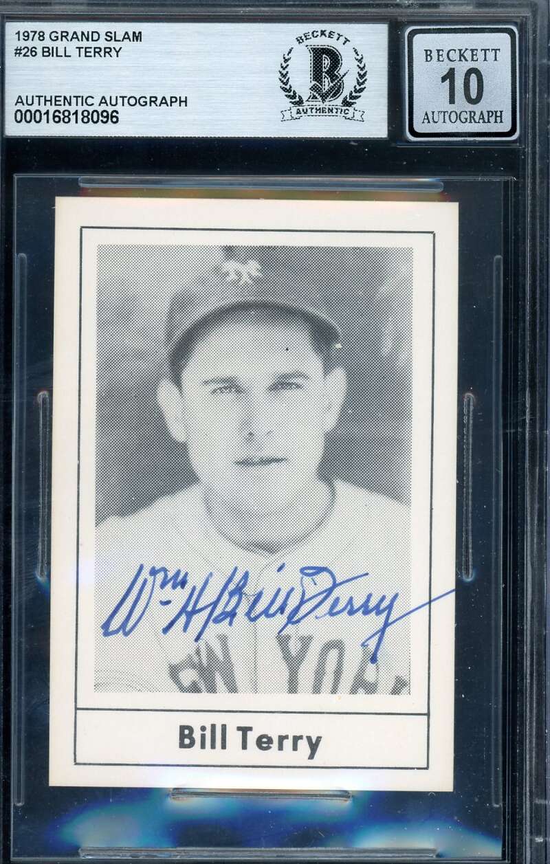 Bill Terry Gem Mint 10 Beckett BAS Signed 1978 Grand Slam Autograph