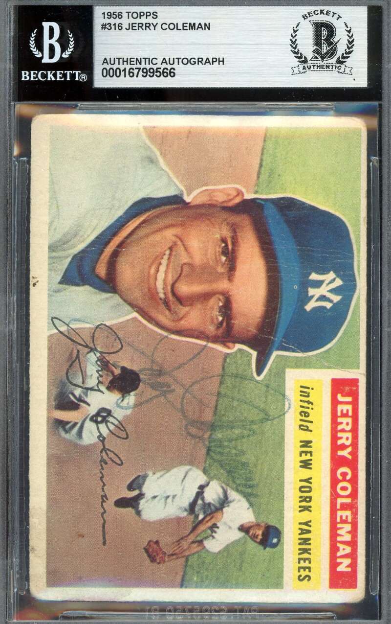Jerry Coleman Beckett BAS Signed 1956 Topps Autograph