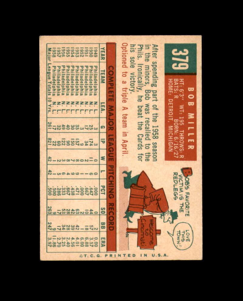 Bob Miller Signed Original 1959 Topps St. Louis Cardinals Autograph