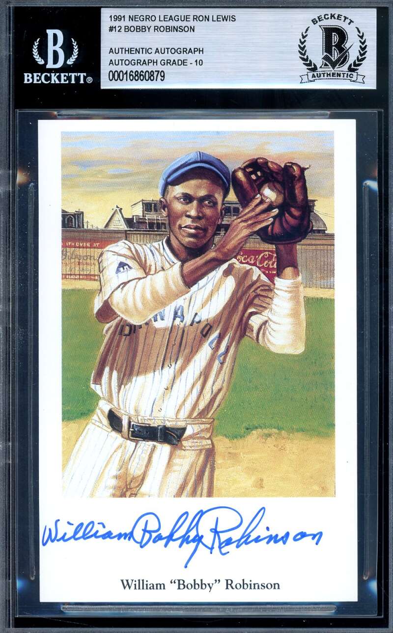 Bobby Robinson Gem Mint 10 Beckett BAS Signed 1991 Ron Lewis Negro League Postcard Autograph