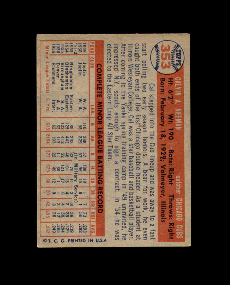 Cal Neeman Signed Original 1957 Topps Chicago Cubs Autograph