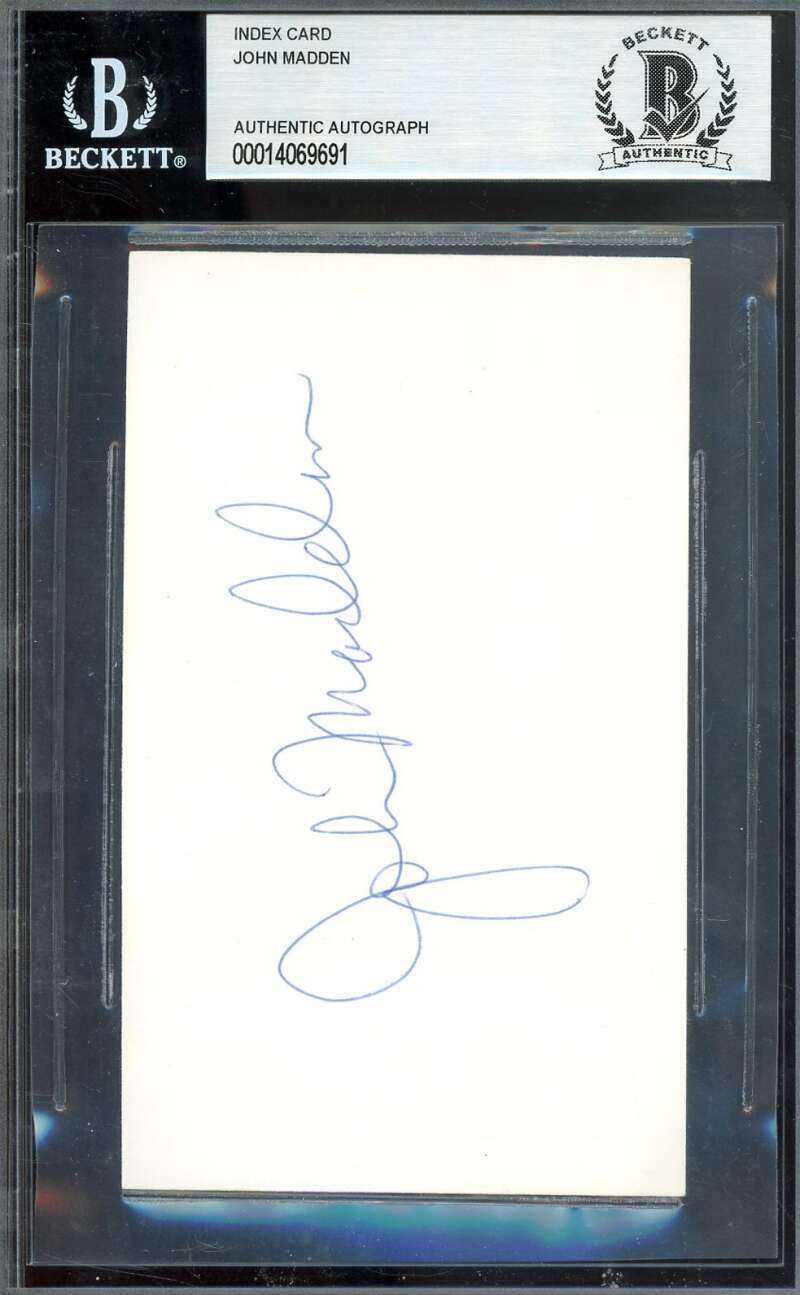 John Madden Beckett BAS Signed 3x5 Index Card Autograph