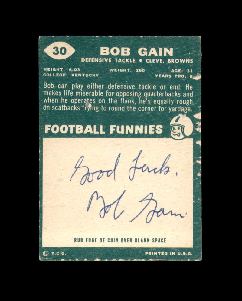 Bob Gain Signed Original 1960 Topps Cleveland Browns Autographed