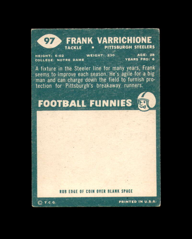 Frank Varrichione Signed Original 1960 Topps Pittsburgh Steelers Autographed