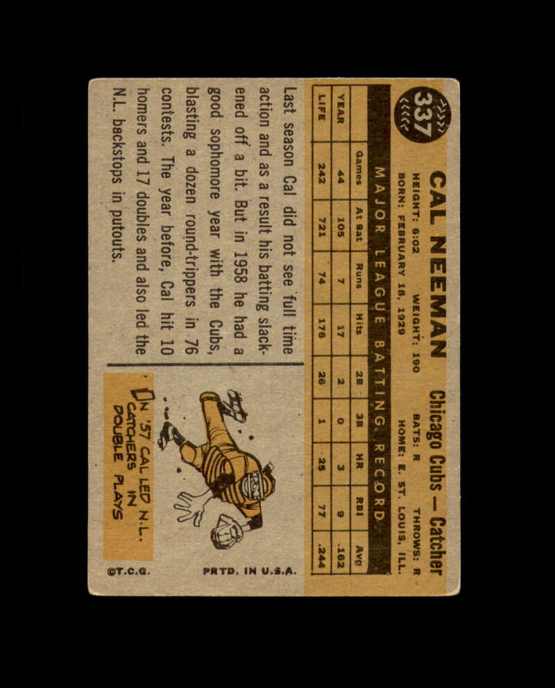 Cal Neeman Signed Original 1960 Topps Chicago Cubs Autograph