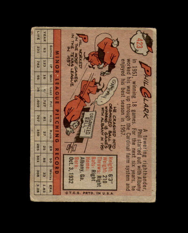 Phil Clark Signed 1958 Topps St. Louis Cardinals Autograph
