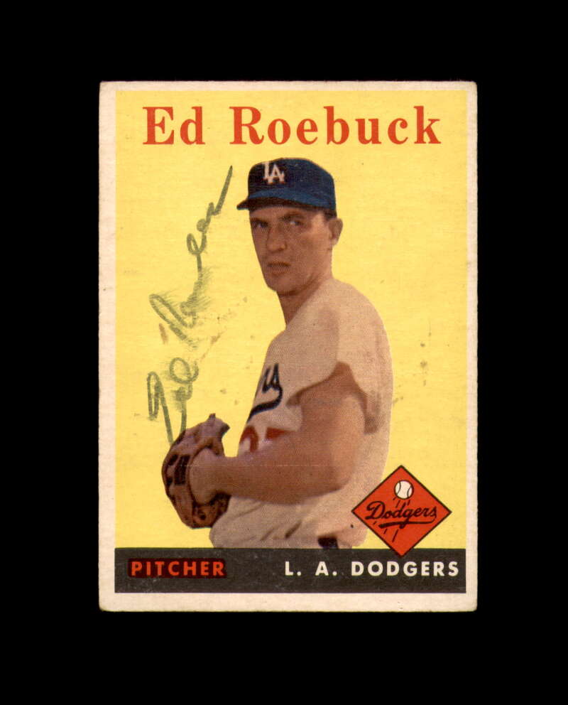 Ed Roebuck Signed 1958 Topps Los Angeles Dodgers Autographed