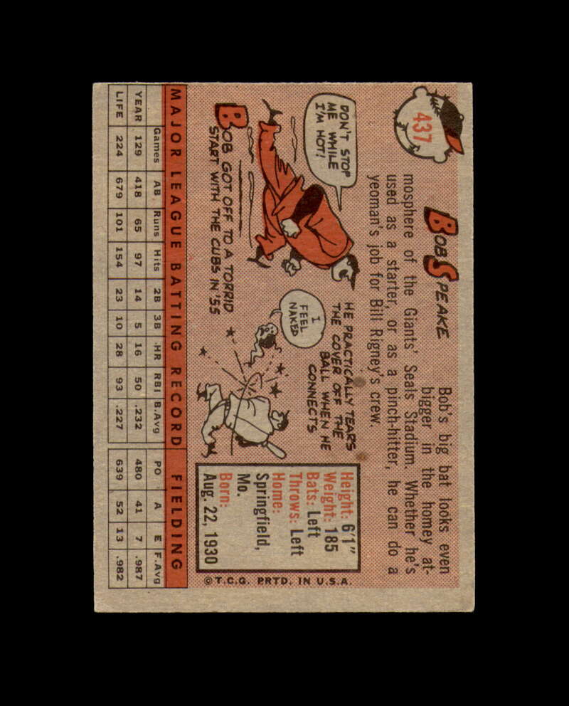 Bob Speake Signed 1958 Topps San Francisco Giants Autograph