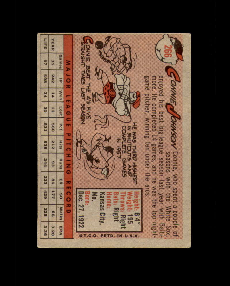 Connie Johnson Signed 1958 Topps Baltimore Orioles Autograph