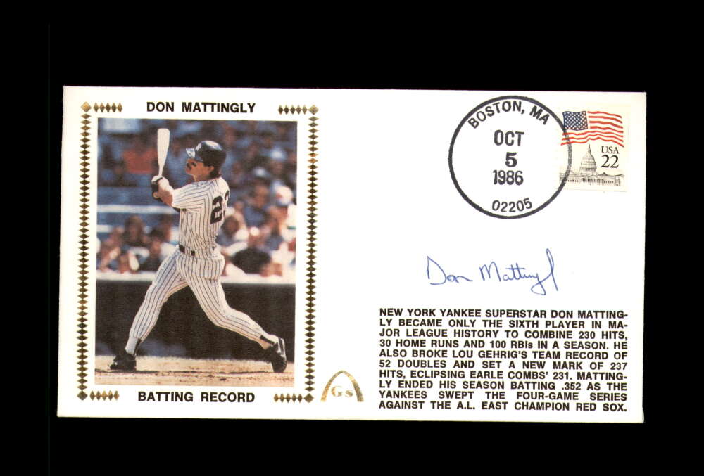 Don Mattingly PSA DNA Signed FDC 1986 First Day Cover Cache Batting Record Autograph