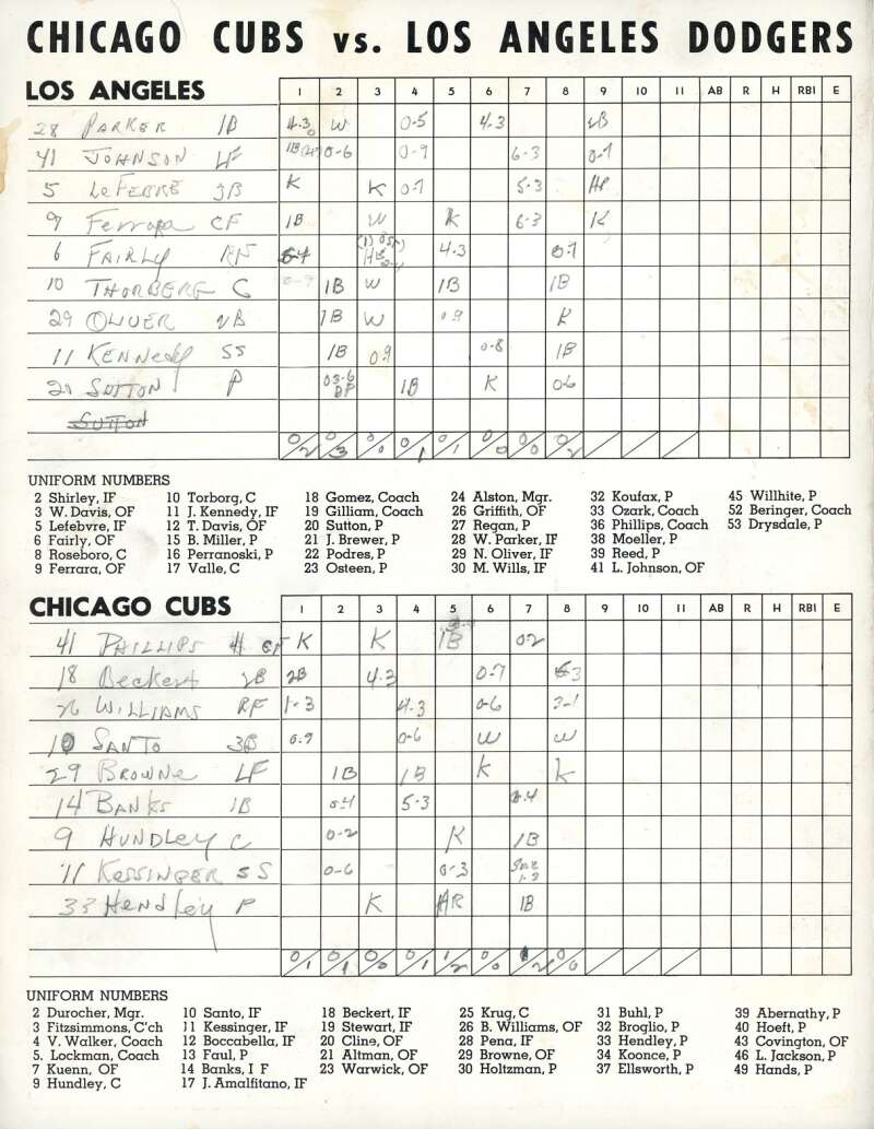 Don Kessinger Ron Santo JSA Signed  1966 Chicago Cubs Program vs Dodgers Autograph