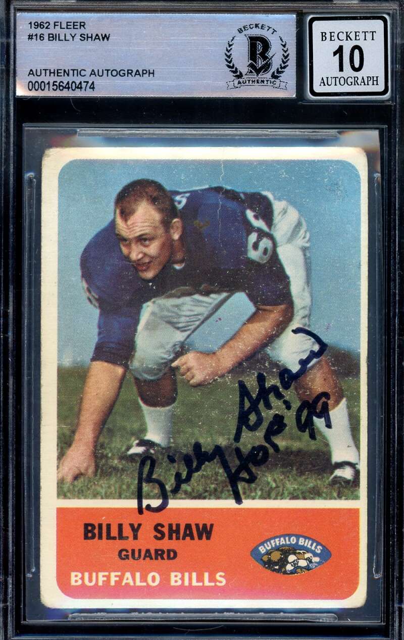 Billy Shaw Gem Mint 10 Beckett BAS Signed 1962 Fleer Rookie Autograph