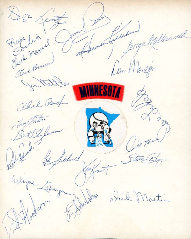 1972 Twins 8x10 Team Sheet Signed By 22 Killebrew Kaat Blyleven Nettles Tovar