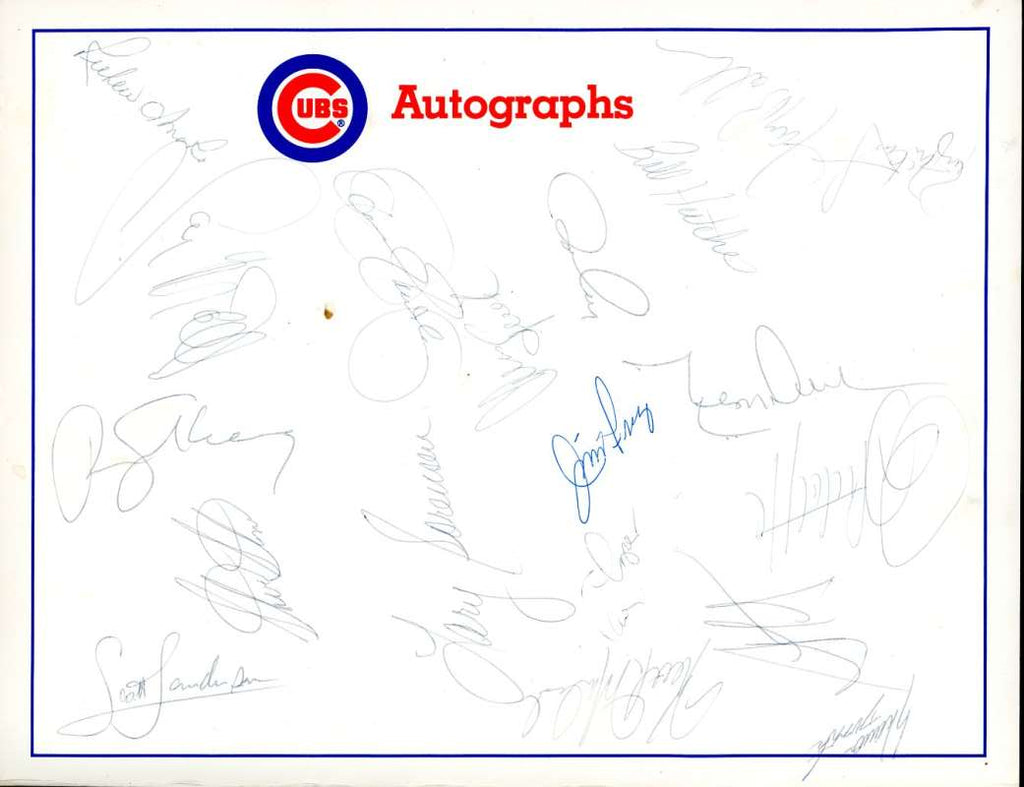 1985 Cubs 8x10 Team Sheet Signed By 19 Ryne Sandberg Cey Eckersley Lopes Stone