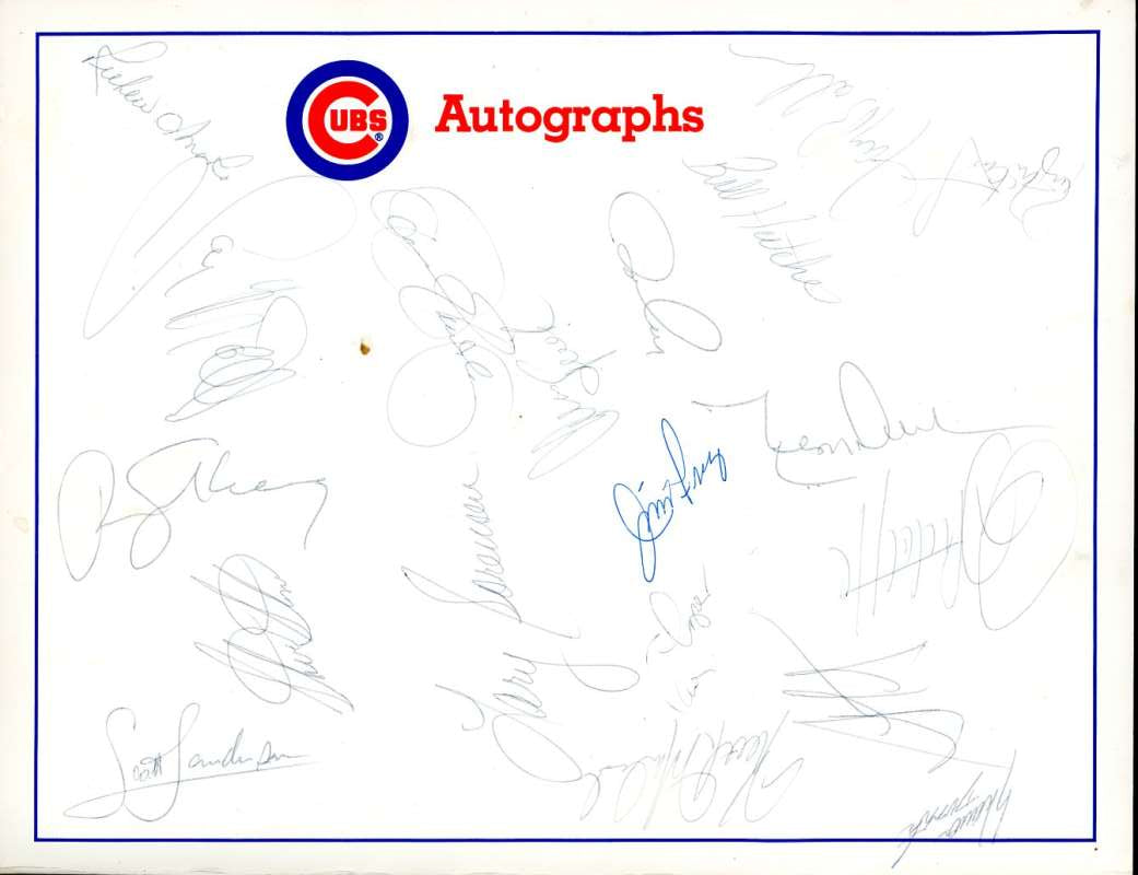 1985 Cubs 8x10 Team Sheet Signed By 19 Ryne Sandberg Cey Eckersley Lopes Stone