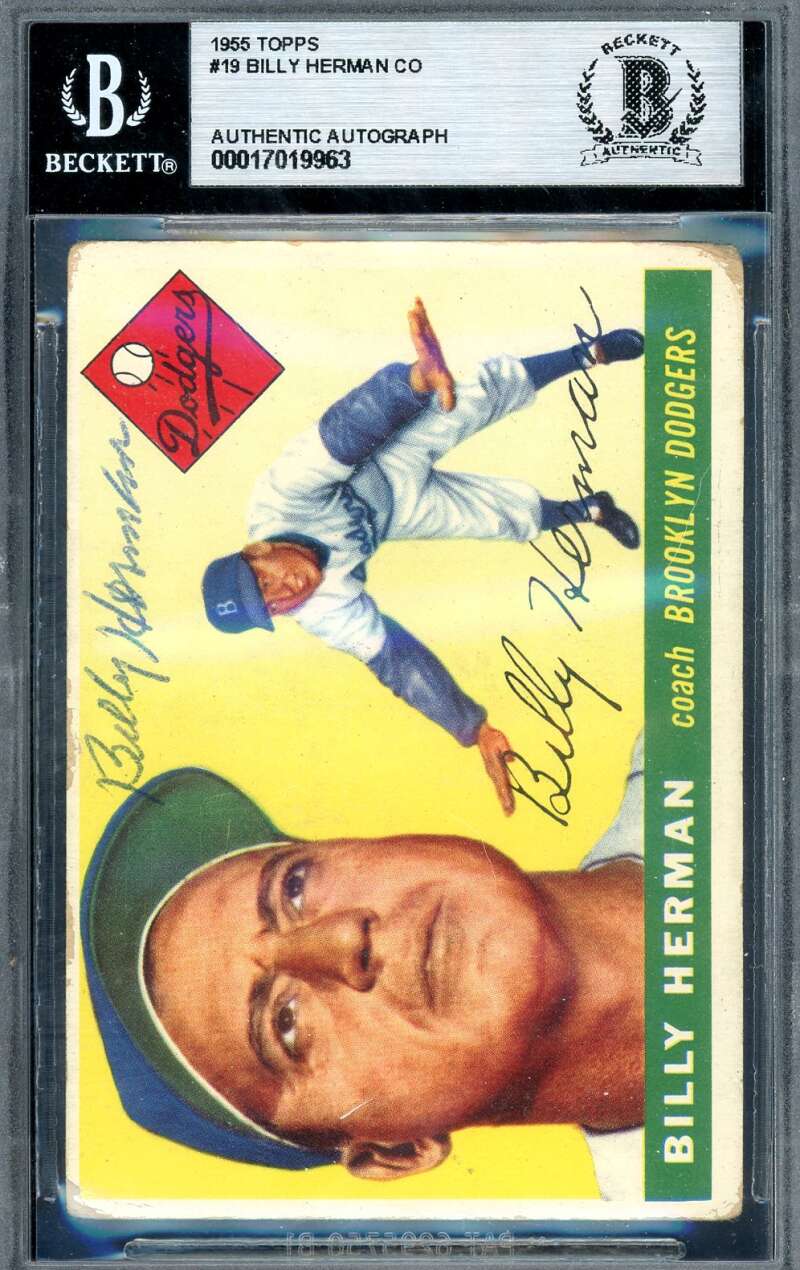 Billy Herman Beckett BAS Signed 1955 Topps Autograph