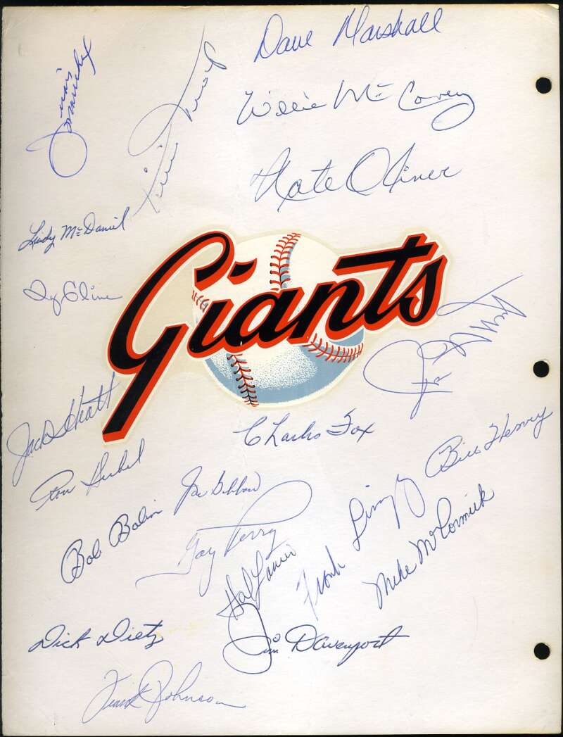 1968 Giants Team Sheet Signed by 21 JSA Loa Willie Mays Willie McCovey Gaylord Perry Juan Marichal