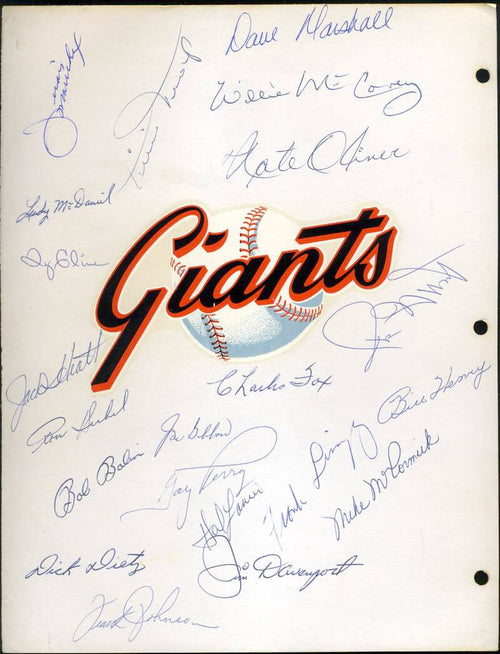 1968 Giants Team Sheet Signed by 21 JSA Loa Willie Mays Willie McCovey Gaylord Perry Juan Marichal