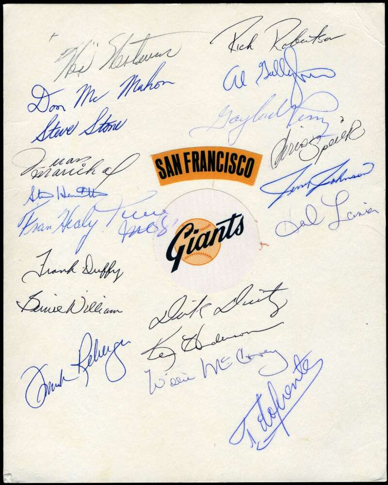 1971 Giants Team Sheet Signed by 20 JSA Loa Willie Mays Willie McCovey Gaylord Perry Juan Marichal
